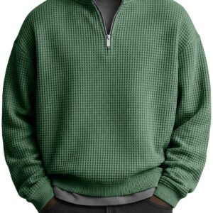 Mens Digital Floral Print Waffle-Weave Half-Zip HoodieJacket - Image 4