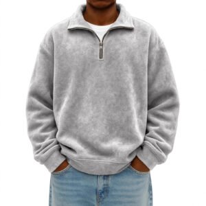 Stylish Vintage Oversized Mens Half-zip Hoodie - Image 3