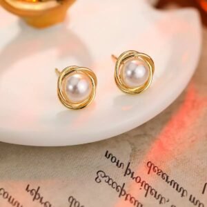 Silver Needle Planet Freshwater Pearl Stud Earrings High-End - Image 5