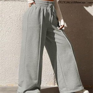 Women's Casual And Comfortable High Waist Drawstring Solid Color Sports Home Wide Leg Trousers