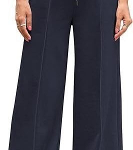 Women's Casual And Comfortable High Waist Drawstring Solid Color Sports Home Wide Leg Trousers - Image 3
