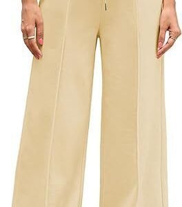 Women's Casual And Comfortable High Waist Drawstring Solid Color Sports Home Wide Leg Trousers - Image 5