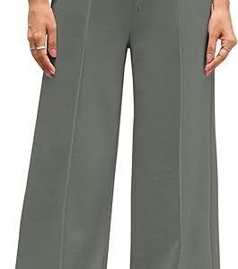 Women's Casual And Comfortable High Waist Drawstring Solid Color Sports Home Wide Leg Trousers - Image 6