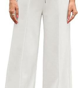 Women's Casual And Comfortable High Waist Drawstring Solid Color Sports Home Wide Leg Trousers - Image 4