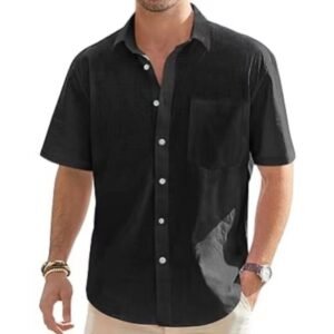 Men's Cotton And Linen Short-sleeved Shirt Casual Button Shirt Top - Image 8