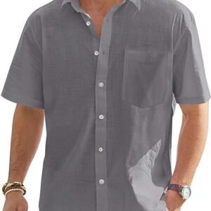 Men's Cotton And Linen Short-sleeved Shirt Casual Button Shirt Top - Image 9