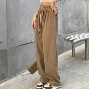 Corduroy Double Drawstring Wide Leg Pants High Waist Casual Straight Pants - Image 5
