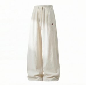 Color-block Embroidery Faux-linen Drapey Casual Pants Summer Thin Long Trousers - Image 4