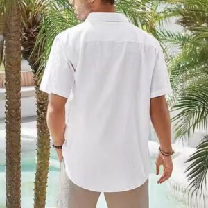 Men's Cotton And Linen Short-sleeved Shirt Casual Button Shirt Top - Image 5