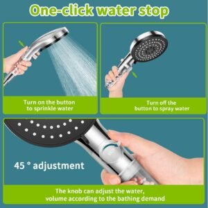 Handheld Shower Head With 1.5 Meter Hose And On Off Button - Image 4