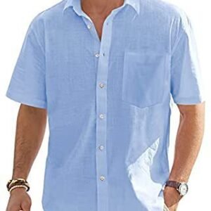 Men's Cotton And Linen Short-sleeved Shirt Casual Button Shirt Top - Image 6