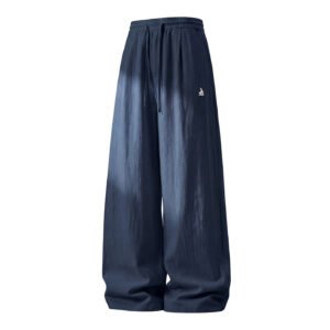 Color-block Embroidery Faux-linen Drapey Casual Pants Summer Thin Long Trousers - Image 6