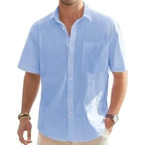 Men's Cotton And Linen Short-sleeved Shirt Casual Button Shirt Top
