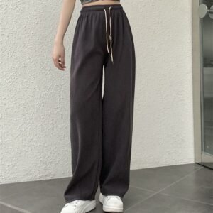 Corduroy Double Drawstring Wide Leg Pants High Waist Casual Straight Pants - Image 3