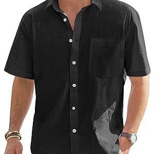 Men's Cotton And Linen Short-sleeved Shirt Casual Button Shirt Top - Image 7