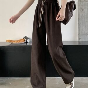 Corduroy Double Drawstring Wide Leg Pants High Waist Casual Straight Pants - Image 7