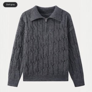 Mens Solid-Color Loose-Fit Lapel Sweater For Fall And Winter
