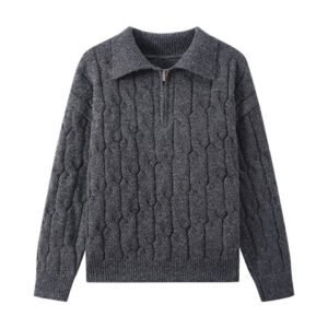 Mens Solid-Color Loose-Fit Lapel Sweater For Fall And Winter - Image 10