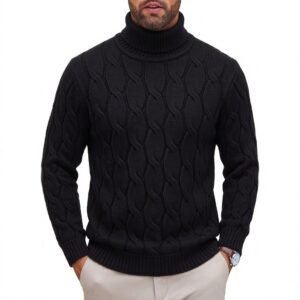 Men's Fashionable Turtleneck Sweater With Knotted Floral Design Loose Fit - Image 8
