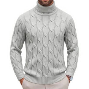 Men's Fashionable Turtleneck Sweater With Knotted Floral Design Loose Fit - Image 4