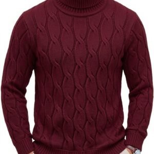 Men's Fashionable Turtleneck Sweater With Knotted Floral Design Loose Fit - Image 5
