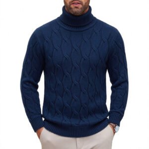 Men's Fashionable Turtleneck Sweater With Knotted Floral Design Loose Fit - Image 3