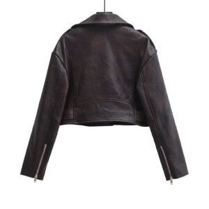 Women's Lapel Faux Leather Coat Fashion - Image 5
