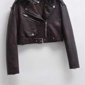Women's Lapel Faux Leather Coat Fashion - Image 4