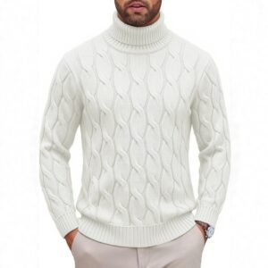 Men's Fashionable Turtleneck Sweater With Knotted Floral Design Loose Fit - Image 7