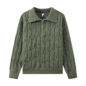 Mens Solid-Color Loose-Fit Lapel Sweater For Fall And Winter - Image 8