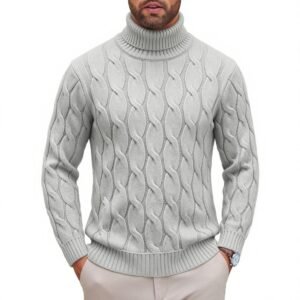 Men's Fashionable Turtleneck Sweater With Knotted Floral Design Loose Fit - Image 6