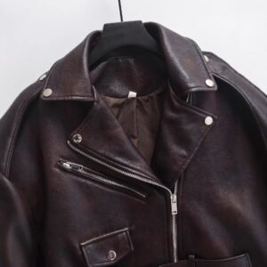 Women's Lapel Faux Leather Coat Fashion - Image 3