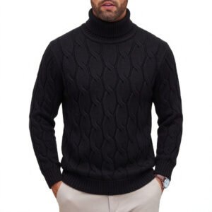 Men's Fashionable Turtleneck Sweater With Knotted Floral Design Loose Fit - Image 9