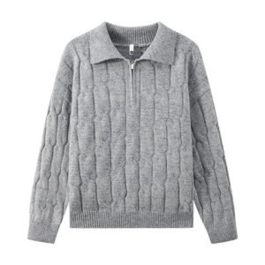 Mens Solid-Color Loose-Fit Lapel Sweater For Fall And Winter - Image 6
