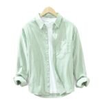 Simple Versatile Striped Oxford-cloth Long-sleeve Mens Casual Loose-fit Cotton Shirt