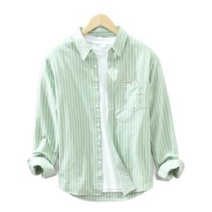 Simple Versatile Striped Oxford-cloth Long-sleeve Mens Casual Loose-fit Cotton Shirt