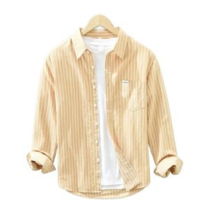 Simple Versatile Striped Oxford-cloth Long-sleeve Mens Casual Loose-fit Cotton Shirt