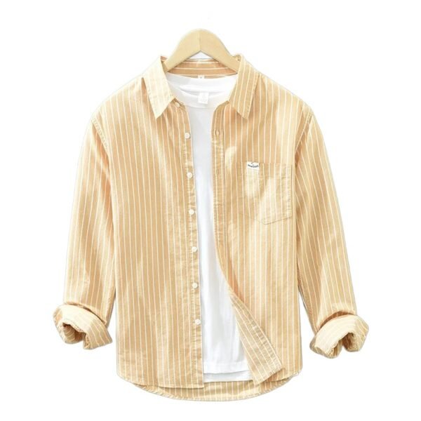 Simple Versatile Striped Oxford-cloth Long-sleeve Mens Casual Loose-fit Cotton Shirt