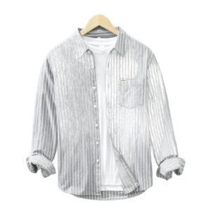 Simple Versatile Striped Oxford-cloth Long-sleeve Mens Casual Loose-fit Cotton Shirt