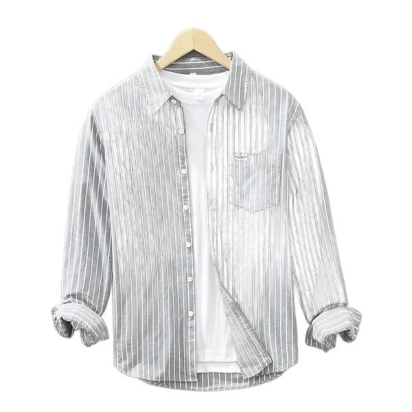 Simple Versatile Striped Oxford-cloth Long-sleeve Mens Casual Loose-fit Cotton Shirt