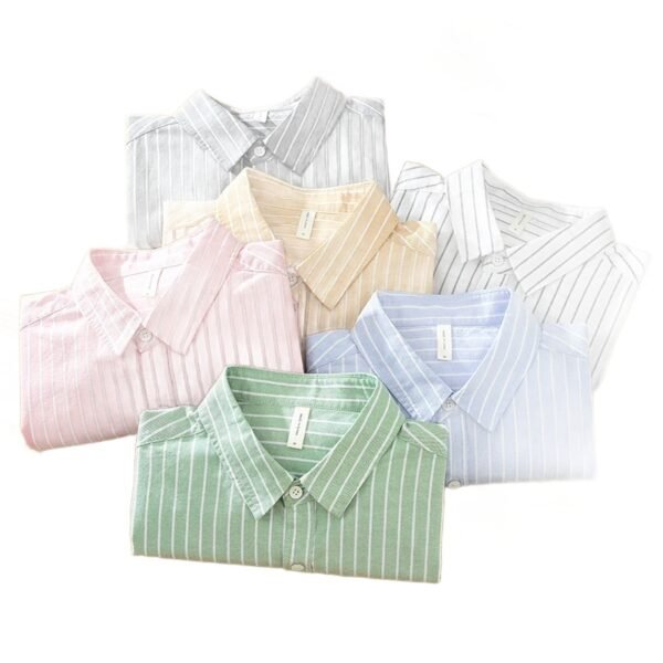 Simple Versatile Striped Oxford-cloth Long-sleeve Mens Casual Loose-fit Cotton Shirt