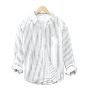 Simple Versatile Striped Oxford-cloth Long-sleeve Mens Casual Loose-fit Cotton Shirt
