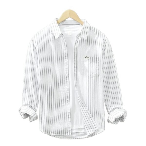 Simple Versatile Striped Oxford-cloth Long-sleeve Mens Casual Loose-fit Cotton Shirt