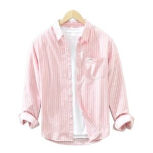 Simple Versatile Striped Oxford-cloth Long-sleeve Mens Casual Loose-fit Cotton Shirt