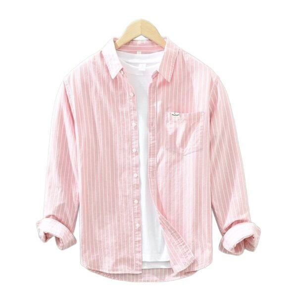Simple Versatile Striped Oxford-cloth Long-sleeve Mens Casual Loose-fit Cotton Shirt