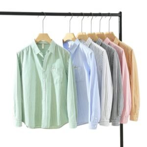 Simple Versatile Striped Oxford-cloth Long-sleeve Mens Casual Loose-fit Cotton Shirt