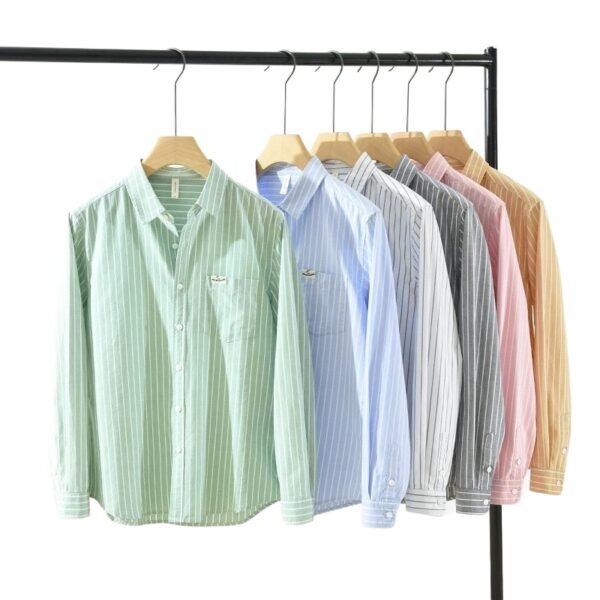 Simple Versatile Striped Oxford-cloth Long-sleeve Mens Casual Loose-fit Cotton Shirt