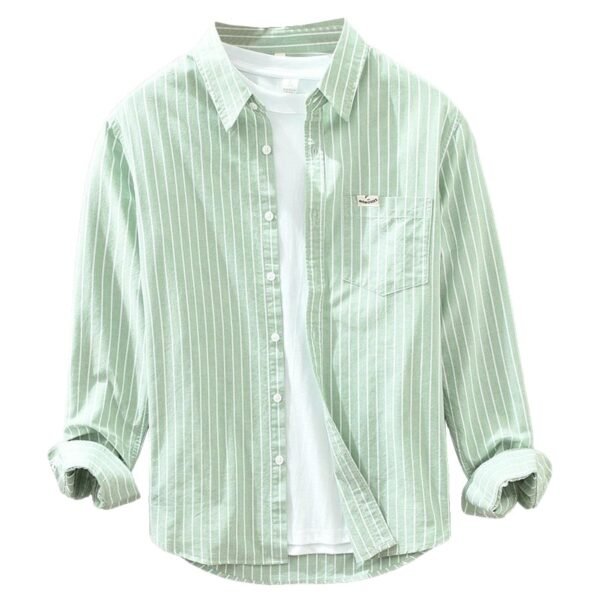 Simple Versatile Striped Oxford-cloth Long-sleeve Mens Casual Loose-fit Cotton Shirt