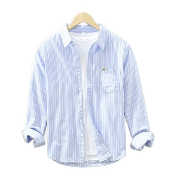 Simple Versatile Striped Oxford-cloth Long-sleeve Mens Casual Loose-fit Cotton Shirt