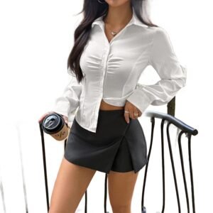 Solid Color Long Sleeve Open Shirt Women’s Clothing